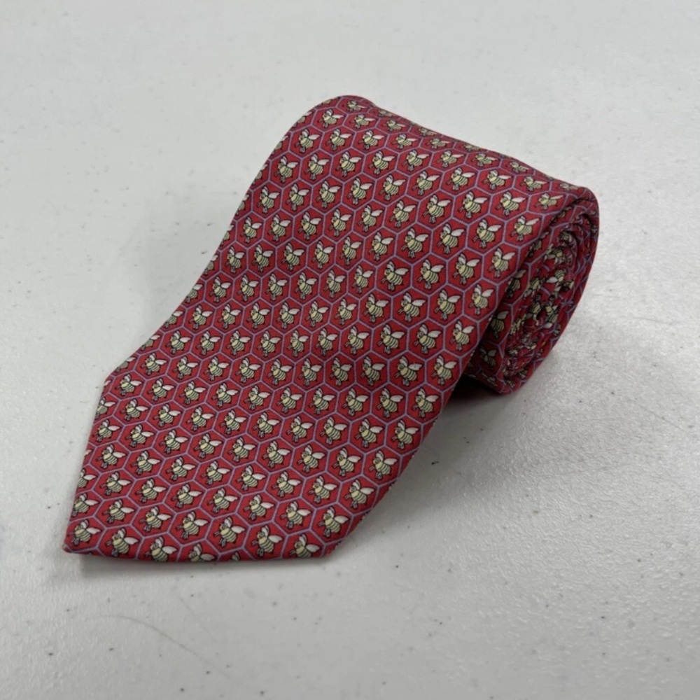 Vineyard Vines Pink and Yellow Bumble Bee Print Classic Men's Silk Tie